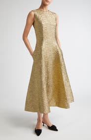 Emilia Wickstead Mara Metallic Seersucker Fit & Flare Gown