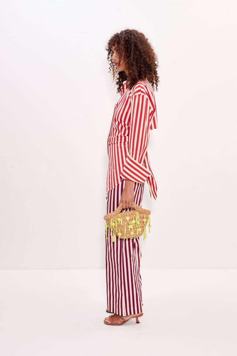 Pia Poplin Straight Leg Pant, Alternate, color, Bordeaux Stripe