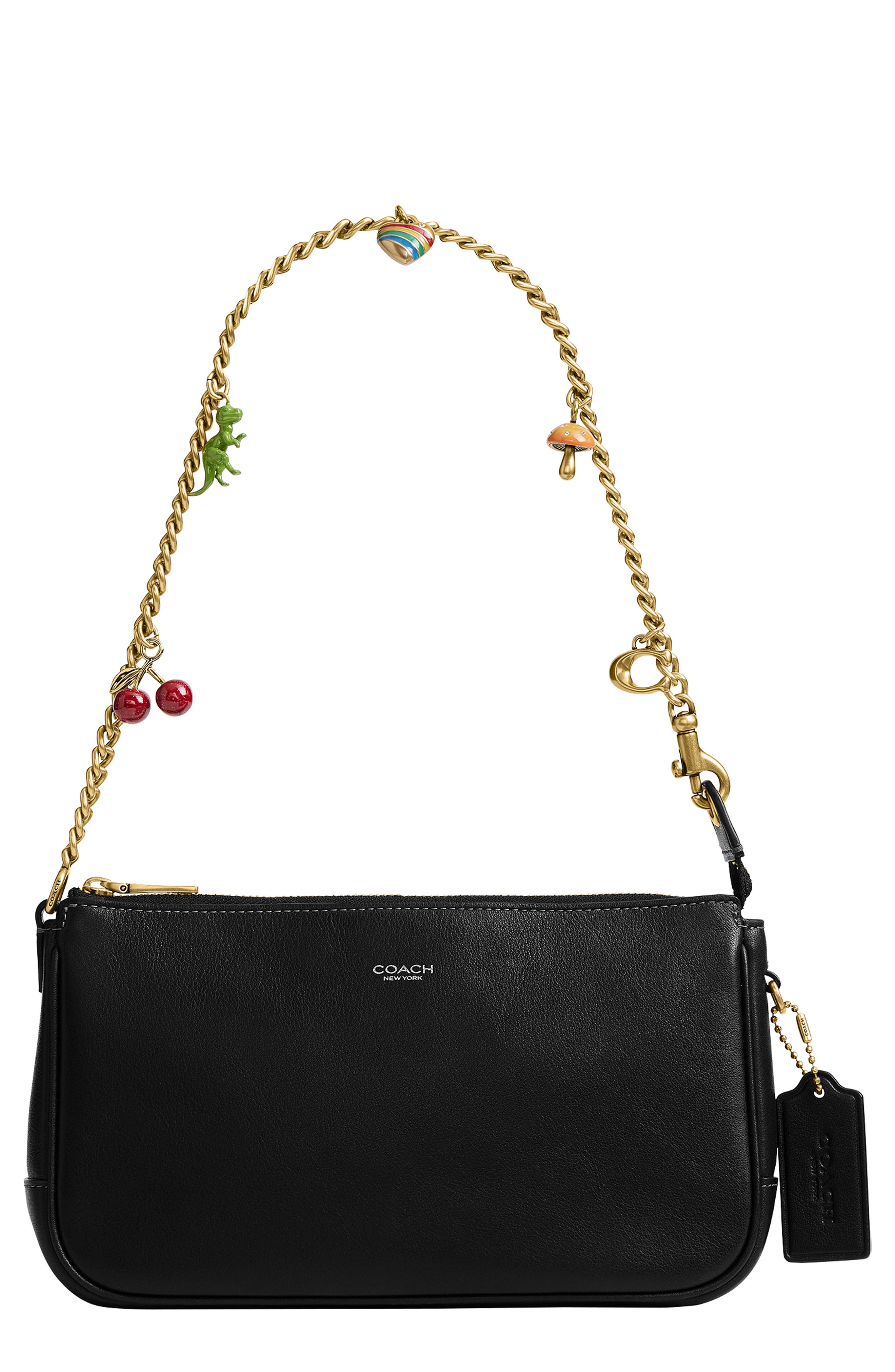 Plaza Leather Bag with Charm Chain Strap, Main, color, B4/ BLACK