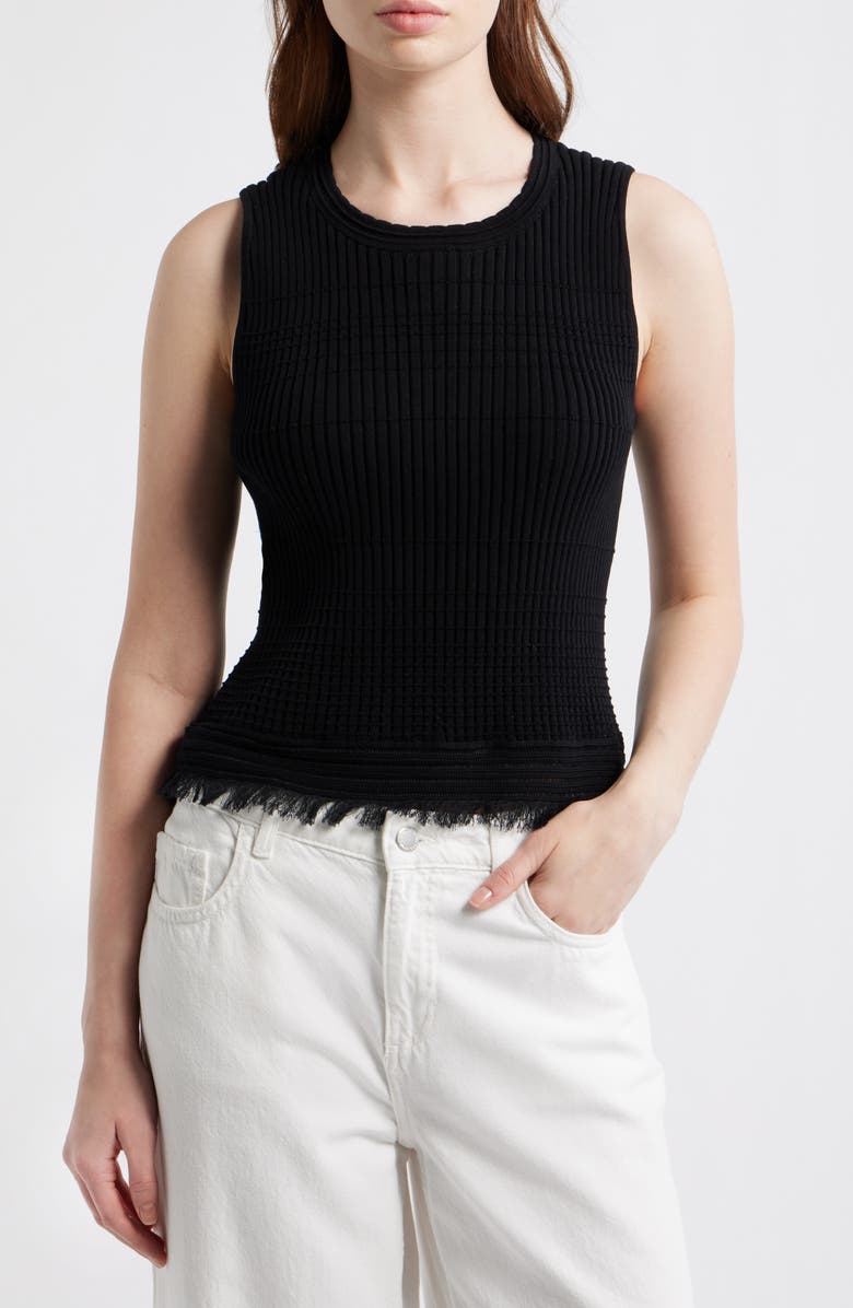 rag & bone Ayan Rib Knit Fringe Trim Tank, Main, color, Black