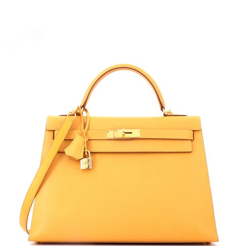 Kelly Handbag Yellow Courchevel with Gold Hardware 32