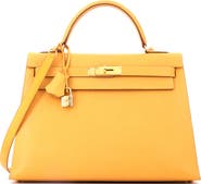 Pre-Owned Hermes Kelly Handbag Yellow Courchevel with Gold Hardware 32