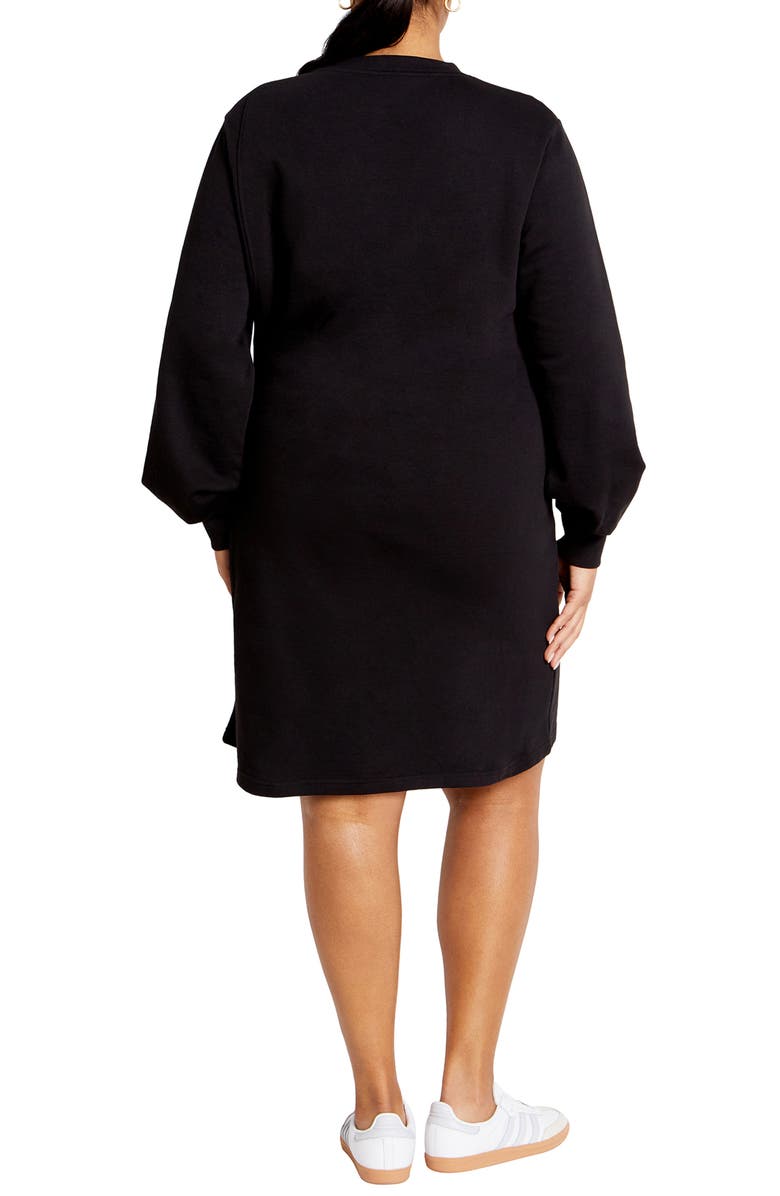 City Chic Arla Tie Waist Long Sleeve Dress, Alternate, color, Black