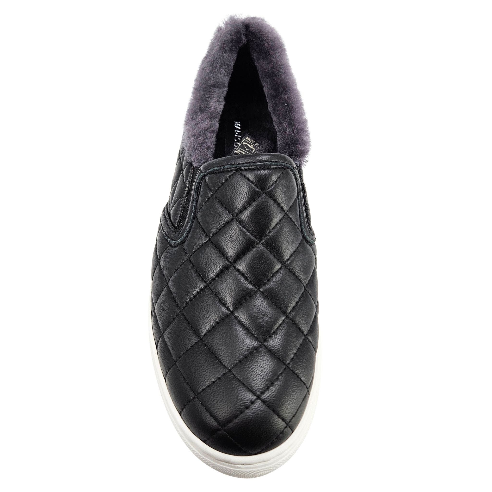 Quilted Leather Shearling Slip on Sneaker, Alternate, color, black