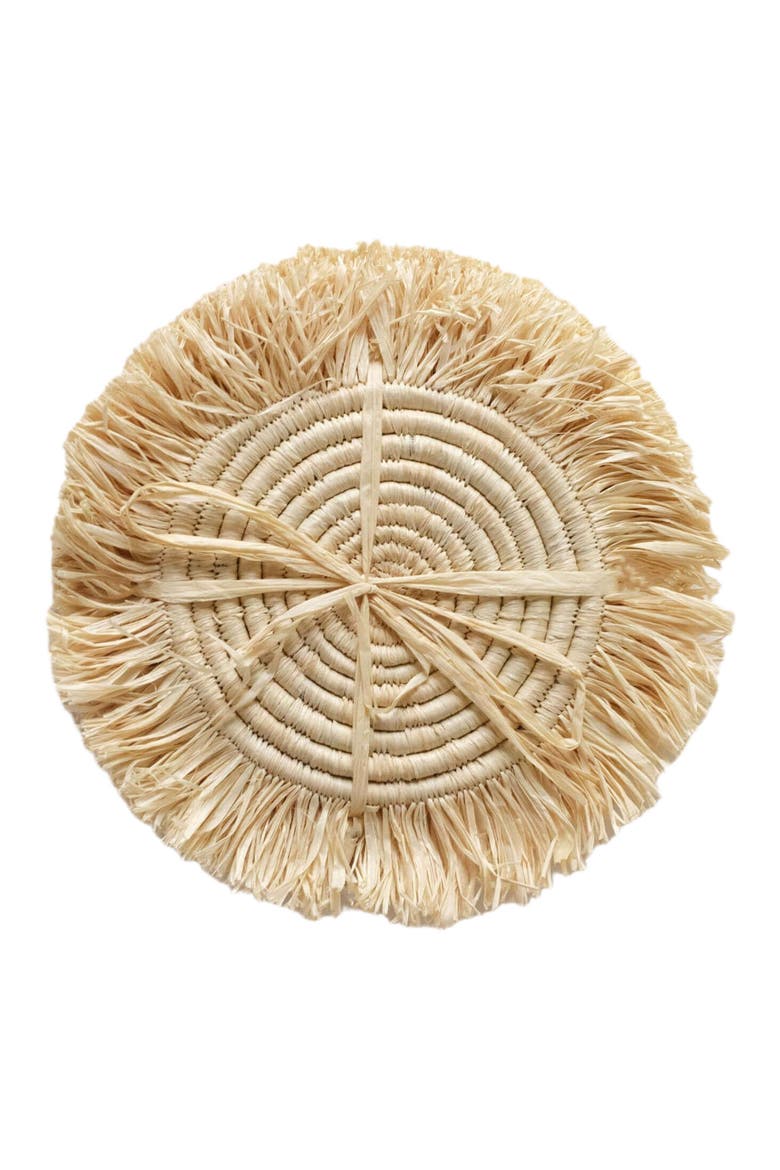 Raffia Fringe Set of 4 Coasters, Alternate, color, Natural