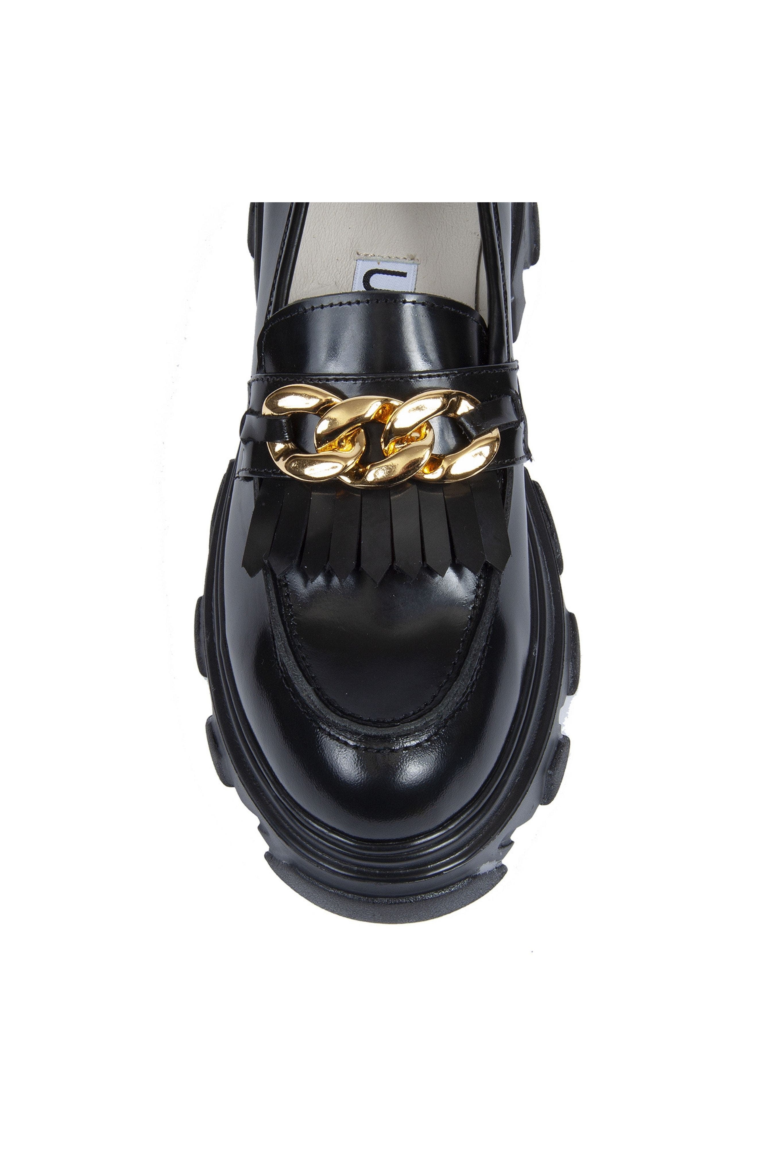 URBNKICKS Gold Chain Leather Loafer, Alternate, color, Black