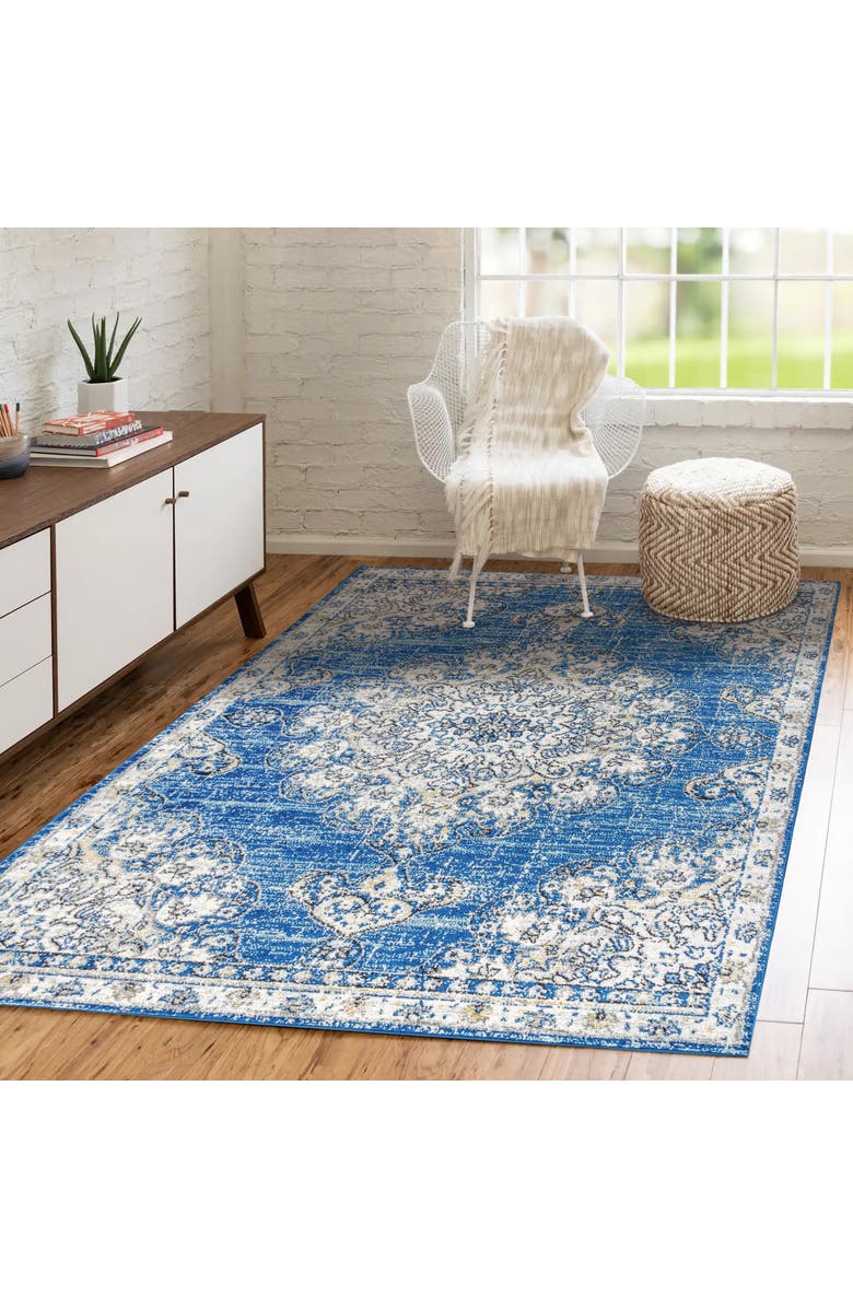 JONATHAN Y Bohemian FLAIR Boho Vintage Medallion Area Rug, Alternate, color, Blue/Cream