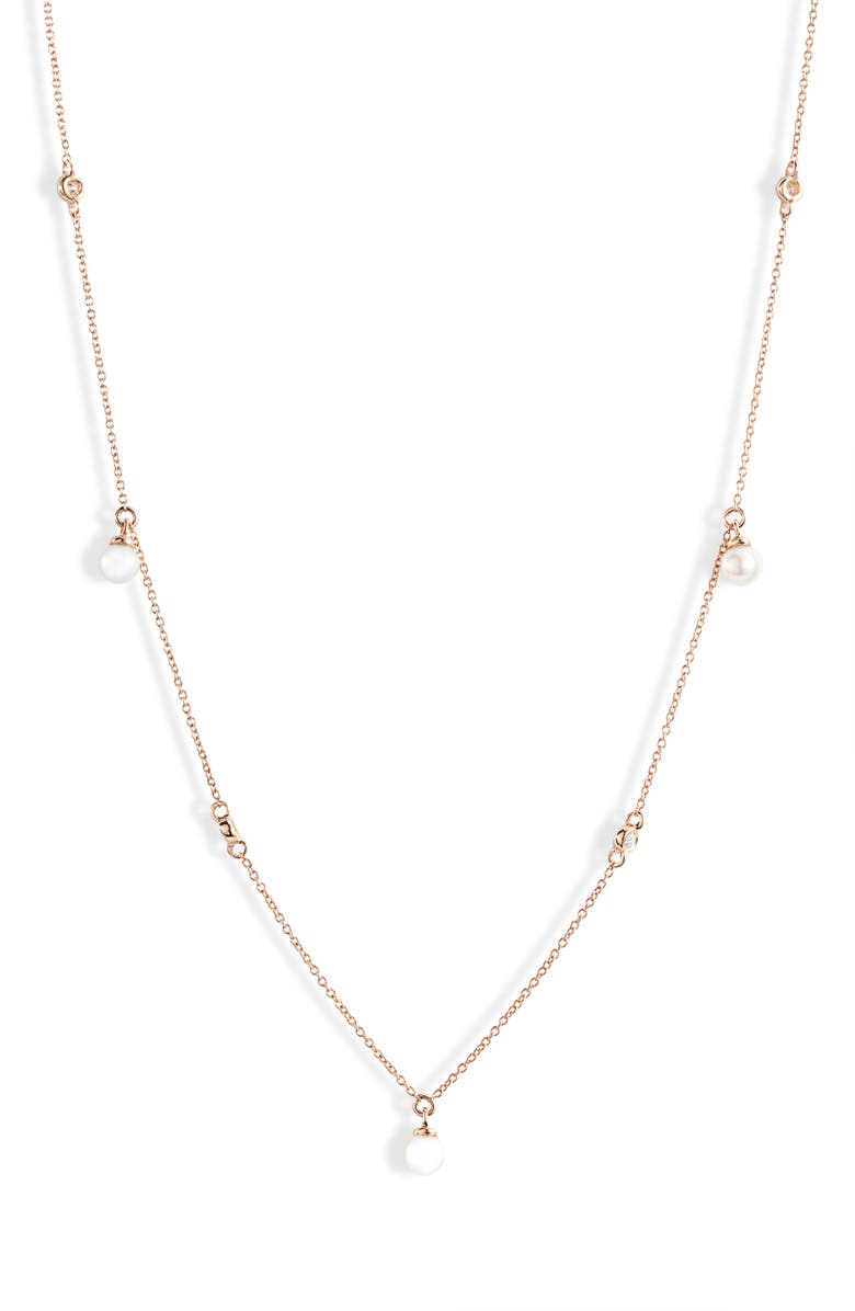 Dana Rebecca Designs Ivy Pearl & Diamond Station Necklace, Main, color, 