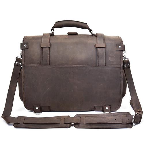Steel Horse Leather The Gustav Messenger Bag | Large Capacity Vintage Leather Messenger Bag In Dark Brown
