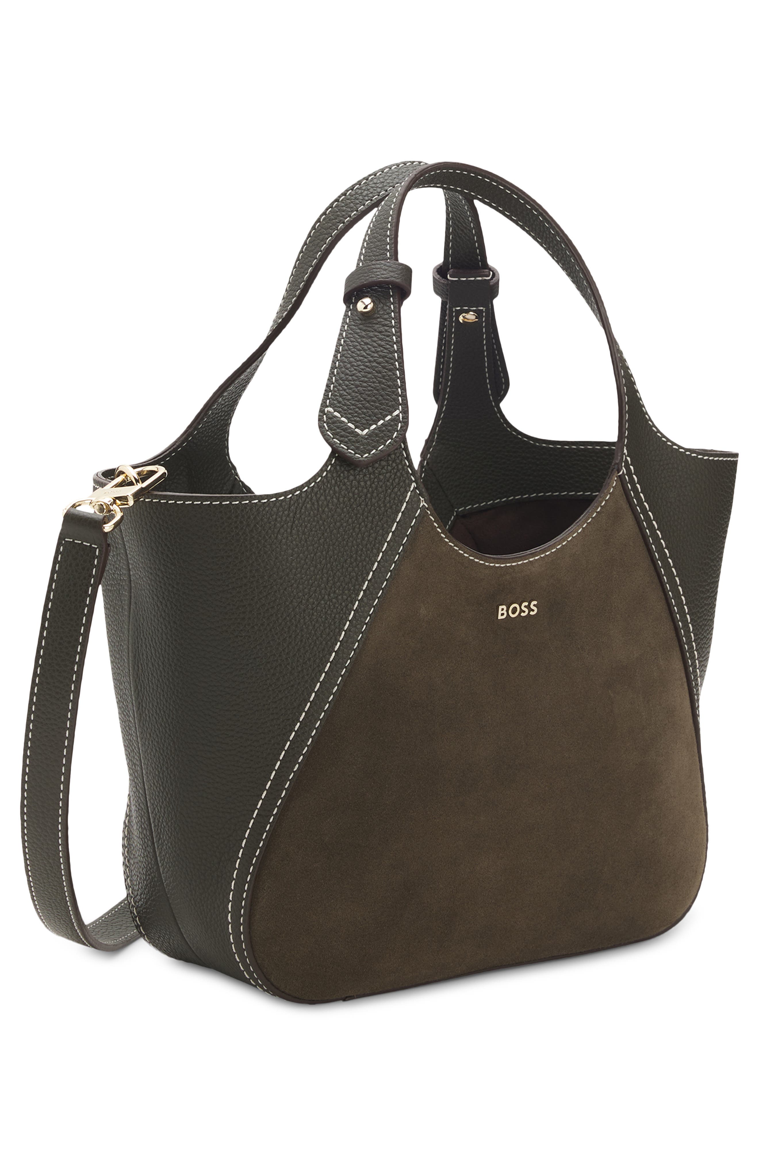 HUGO Small Lenah Suede Tote, Alternate, color, Dark Green