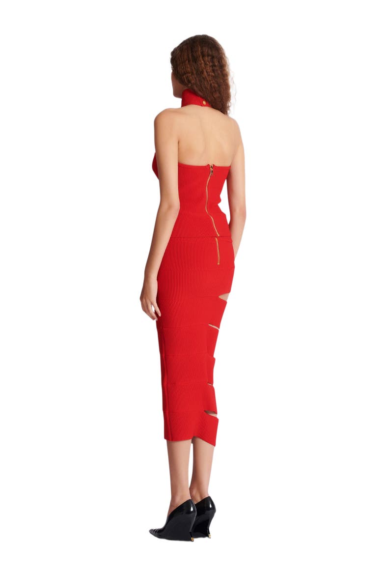 Long knit skirt with cut-outs, Alternate, color, red