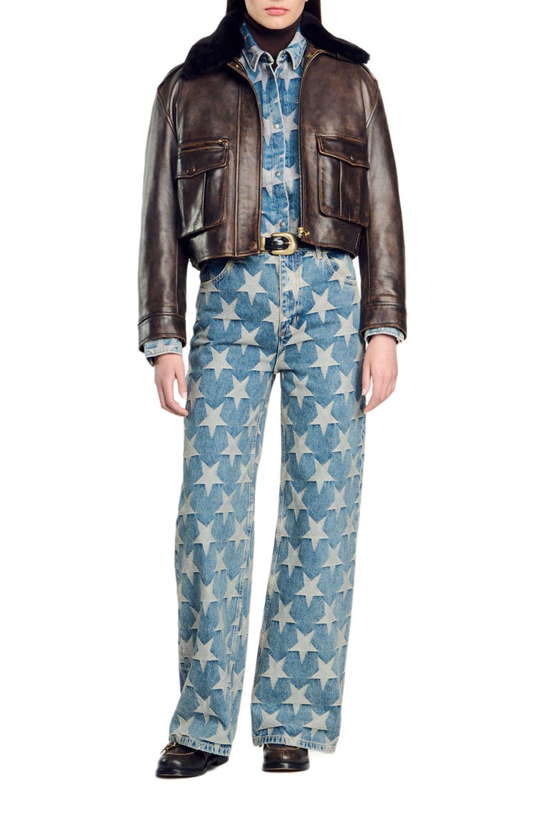SANDRO Starry jacquard jeans, Alternate, color, 