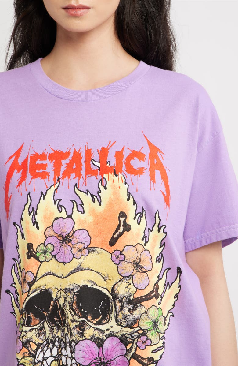 Merch Traffic Metallica Fire Scull Cotton Graphic T-Shirt, Alternate, color, Lavender