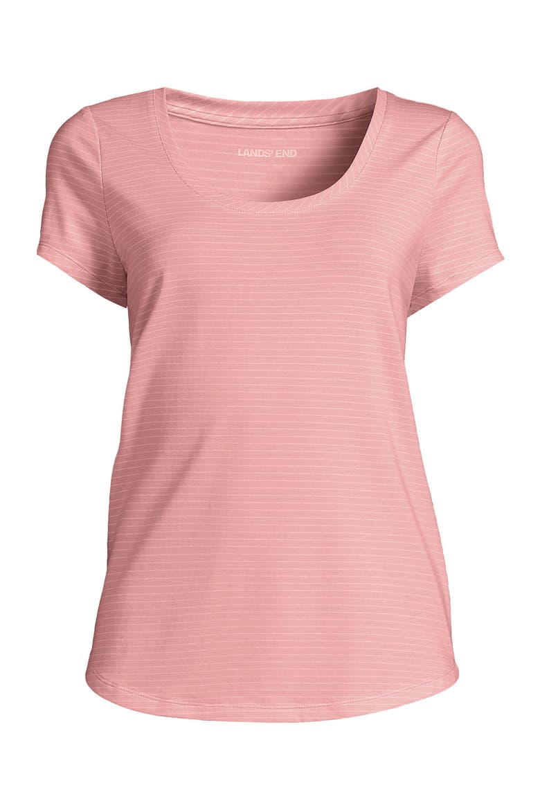 Plus Size Short Sleeve Lightweight Jersey Scoop Neck T-shirt, Alternate, color, Sunset Coral Pink Thin Stripe