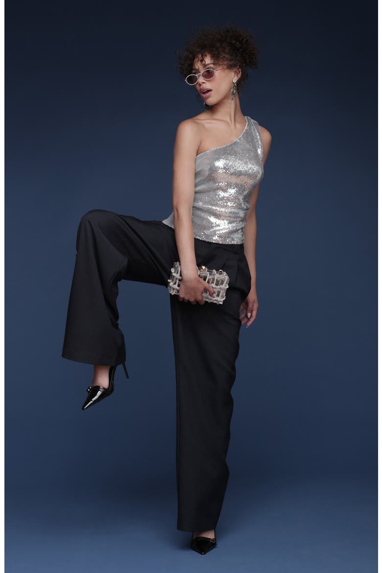One-Shoulder Sequin Tank Top, Alternate, color, SILVER