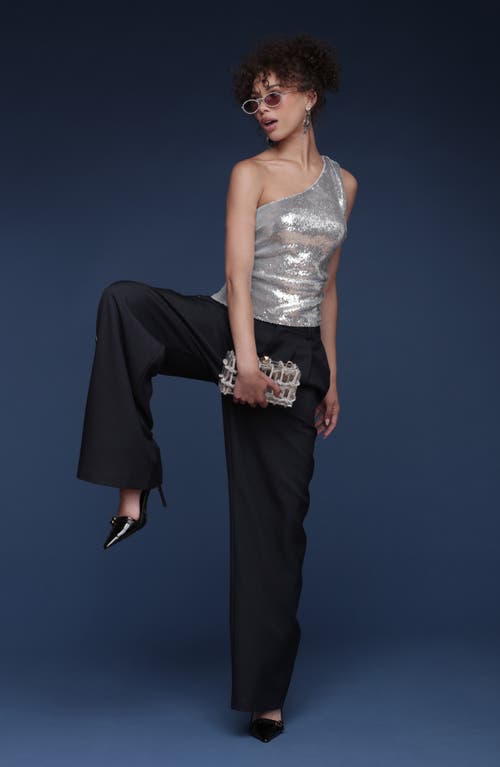 Avec Les Filles One-shoulder Sequin Tank Top In Metallic