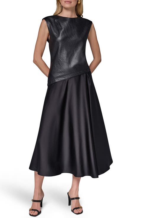 Faux Leather Mixed Media Midi Dress