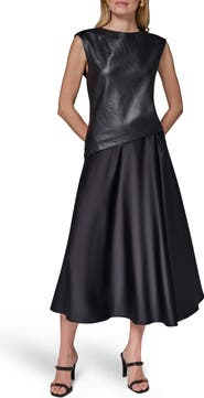 Donna Karan New York Faux Leather Mixed Media Midi Dress
