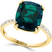 EFFY 14K Yellow Gold Lab Created Emerald & Lab Created Diamond Ring - 0.20ct. - Size 7