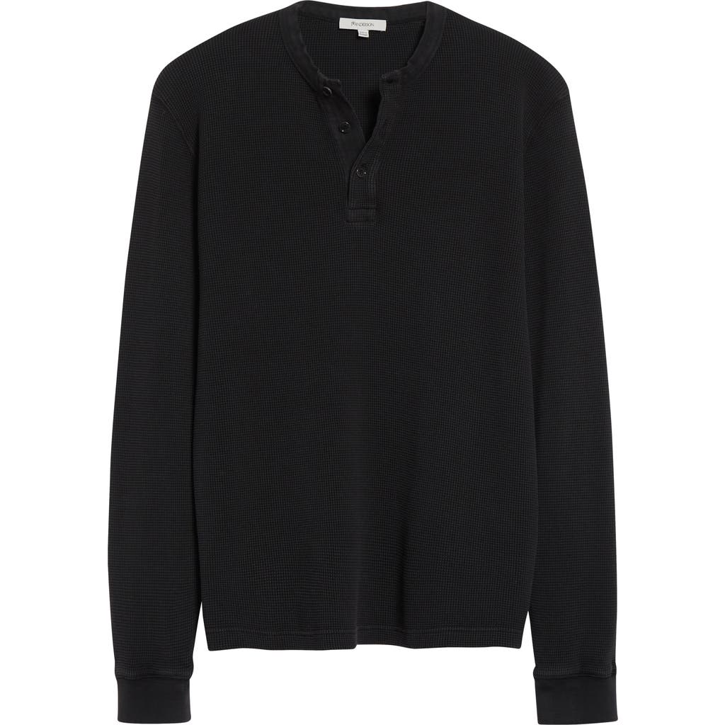 Jw Anderson Long Sleeve Waffle Knit Henley In Black