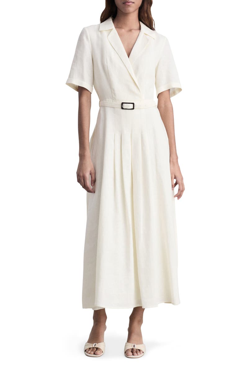 MANGO Belted Linen Dress, Main, color, 