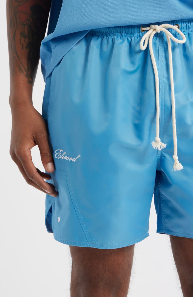 Elwood Olympic Embroidered Logo Nylon Shorts, Alternate, color, Sky Blue