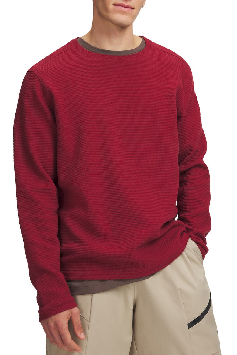 Expanse Waffle Crewneck Long Sleeve T-Shirt, Main, color, CARDINAL RED