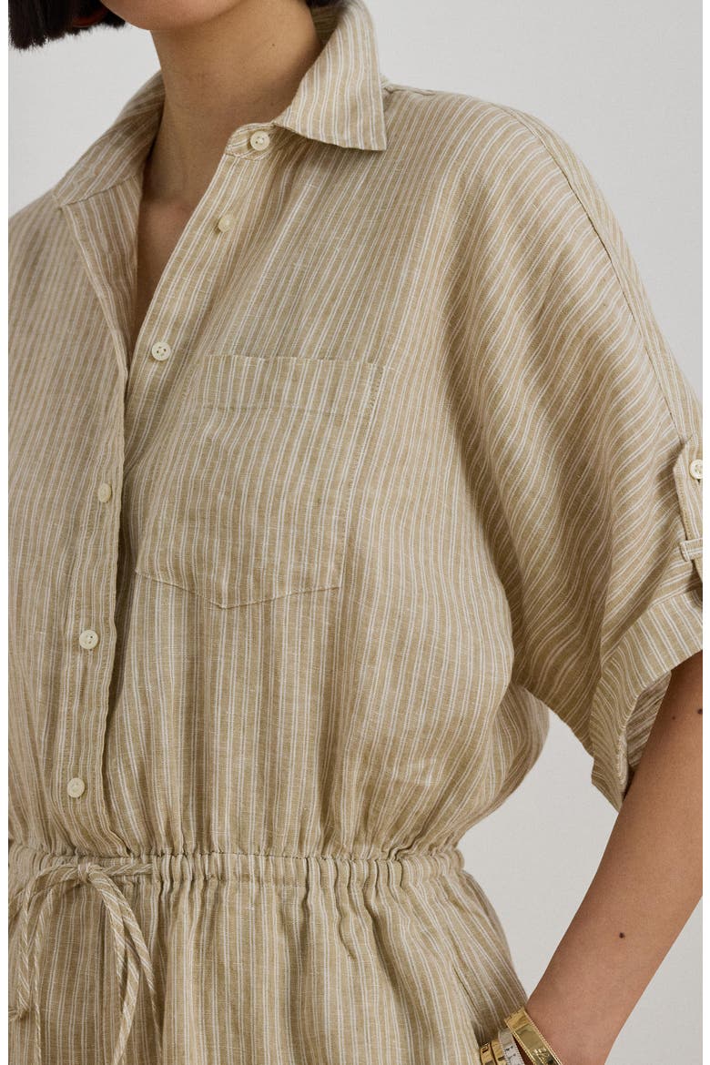 Stripe Linen Romper, Alternate, color, BROWN/ WHITE