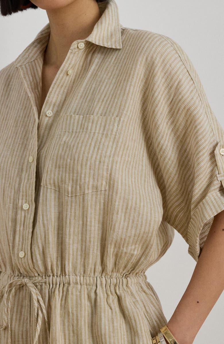 Lauren Ralph Lauren Stripe Linen Romper, Alternate, color, Brown/ White