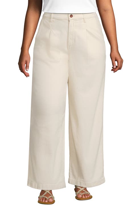 High Rise Soft Denim Pleated Wide Leg Trousers