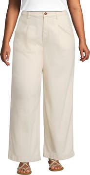 Lands' End High Rise Soft Denim Pleated Wide Leg Trousers