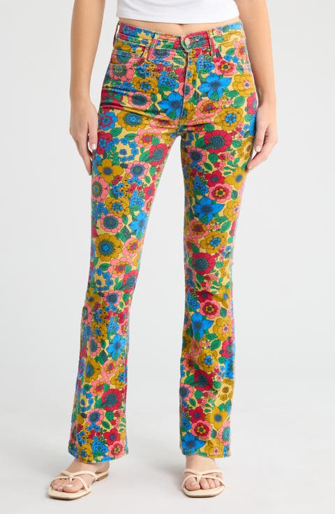 High Waist Weekend Skimp Flare Leg Jeans (Track & Flower Fields)