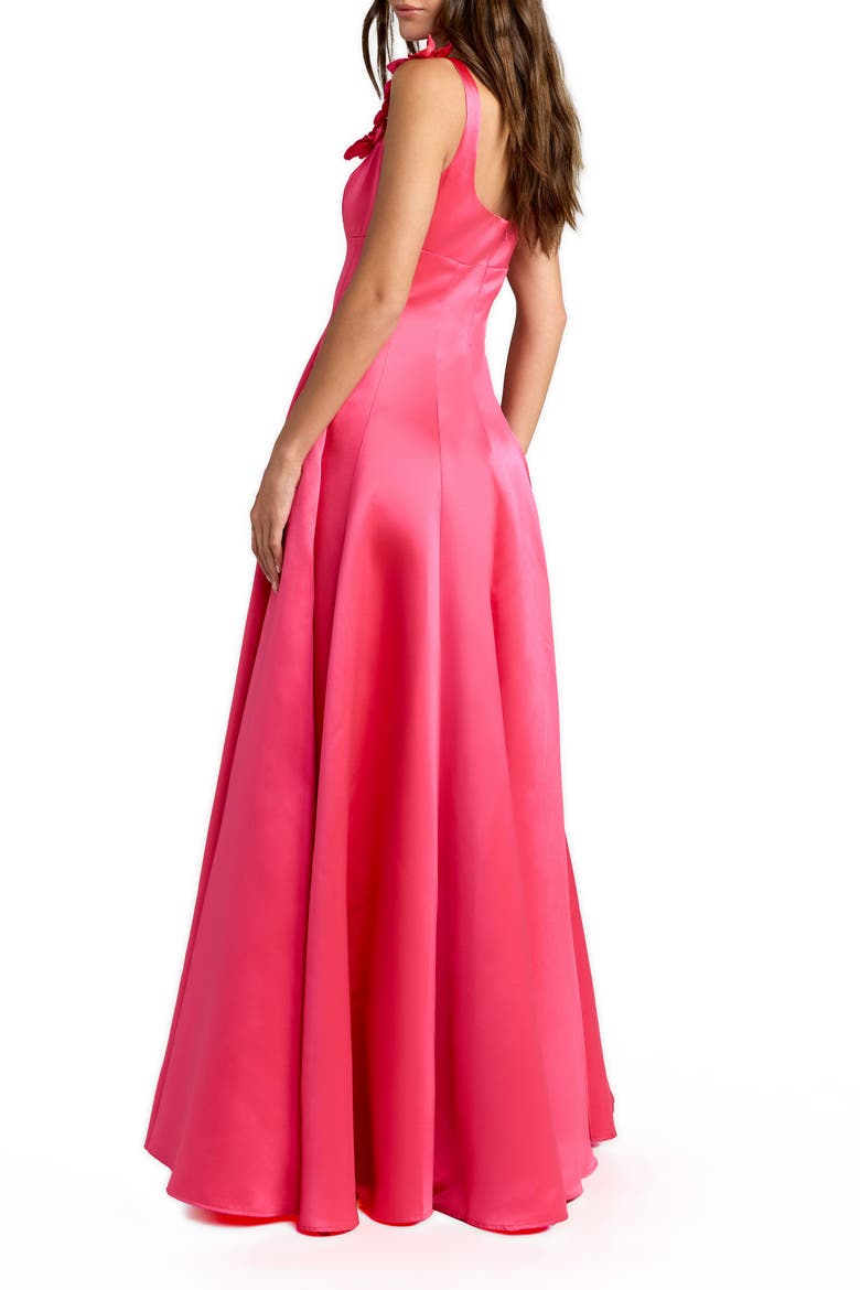 Satin Sleeveless Ballgown With 3D Flower Detail, Alternate, color, Hot Pink