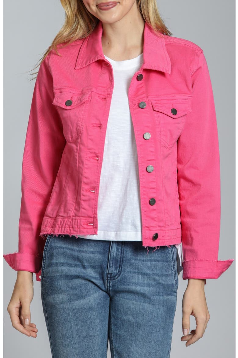 Frayed Denim Jacket, Main, color, PINK