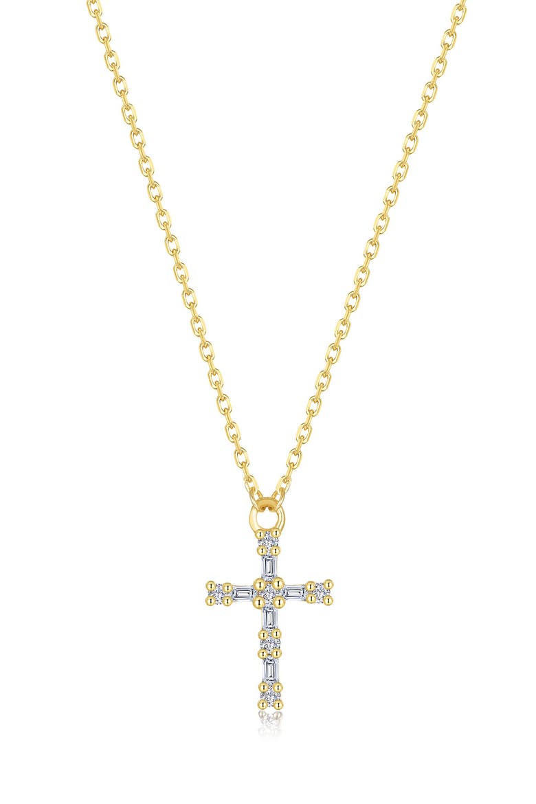 Eden Baguette Simulated Diamond Cross Necklace, Main, color, GOLD