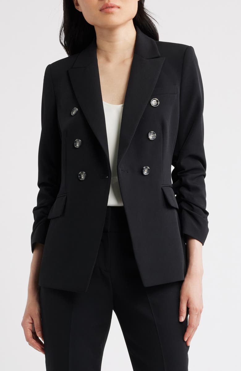 Tahari ASL Double Breasted Ruched Blazer, Alternate, color, Black