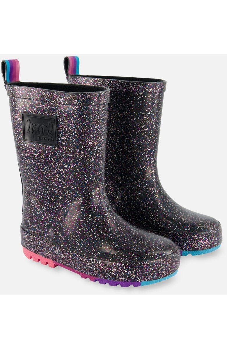 Deux par Deux Baby Girl's Rain Boots Black With Glitter, Alternate, color,
