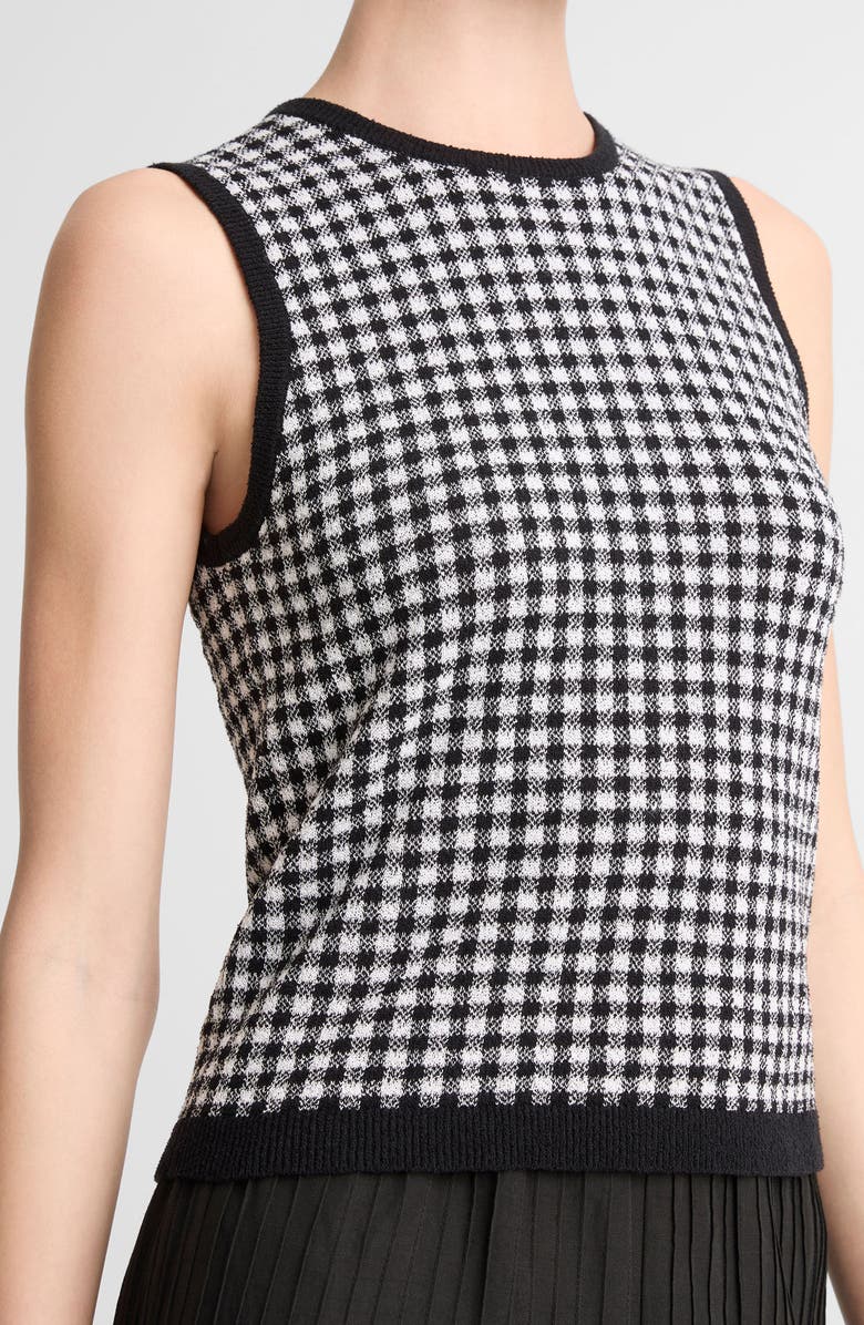 Vince Gingham Check Sleeveless Wool & Cotton Blend Sweater, Alternate, color, Black/ Off White
