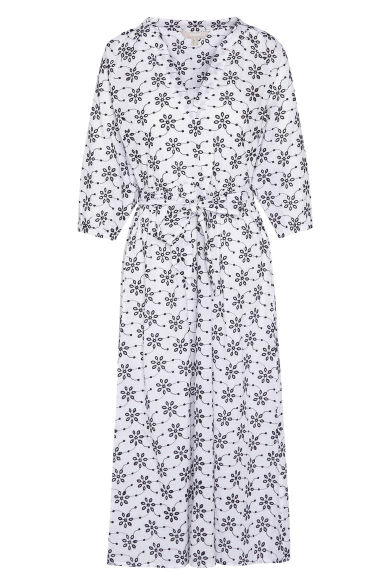 Erin Embroidered Eyelet Cotton Midi Dress, Alternate, color, WHITE