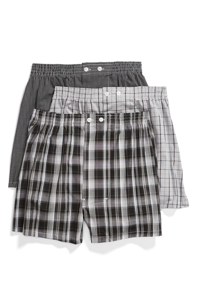 Nordstrom 3-Pack Classic Fit Boxers, Main, color, Black- White Plaid Pack
