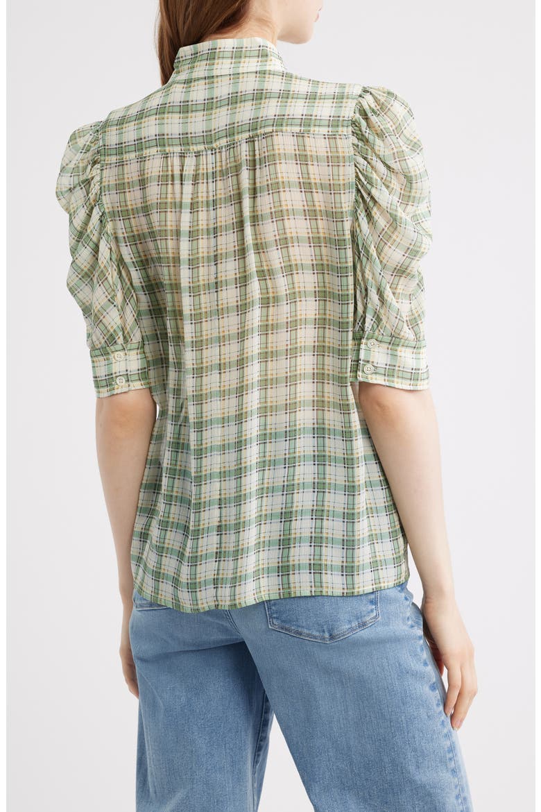 Gillian Check Print Silk Top, Alternate, color, JADE GREEN MULTI