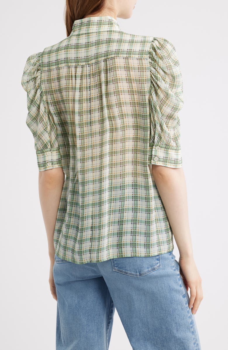 FRAME Gillian Check Print Silk Top, Alternate, color, Jade Green Multi