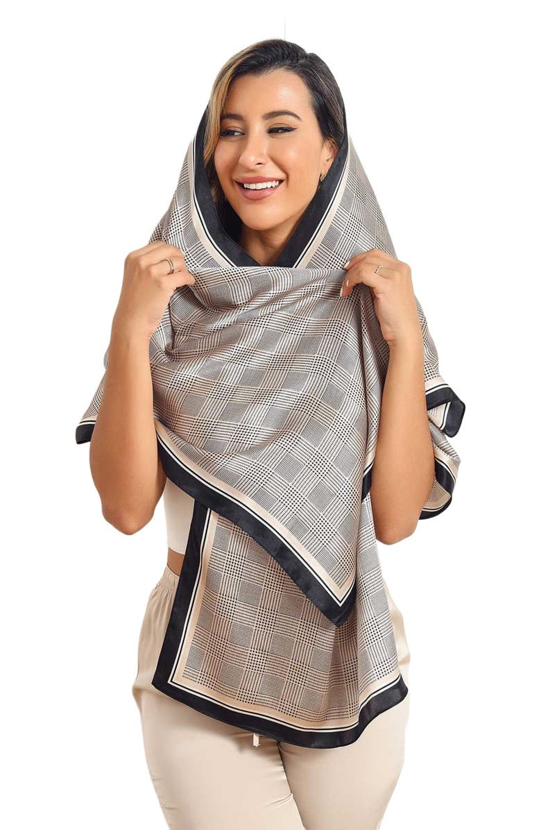 SILKSILKY Mulberry Silk Printed Long Rectangle Shawl Scarf, Main, color, Black