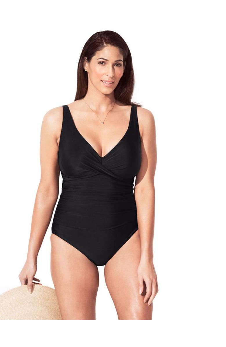 Swimsuits for All V-Neck One Piece Swimsuit, Main, color, Black