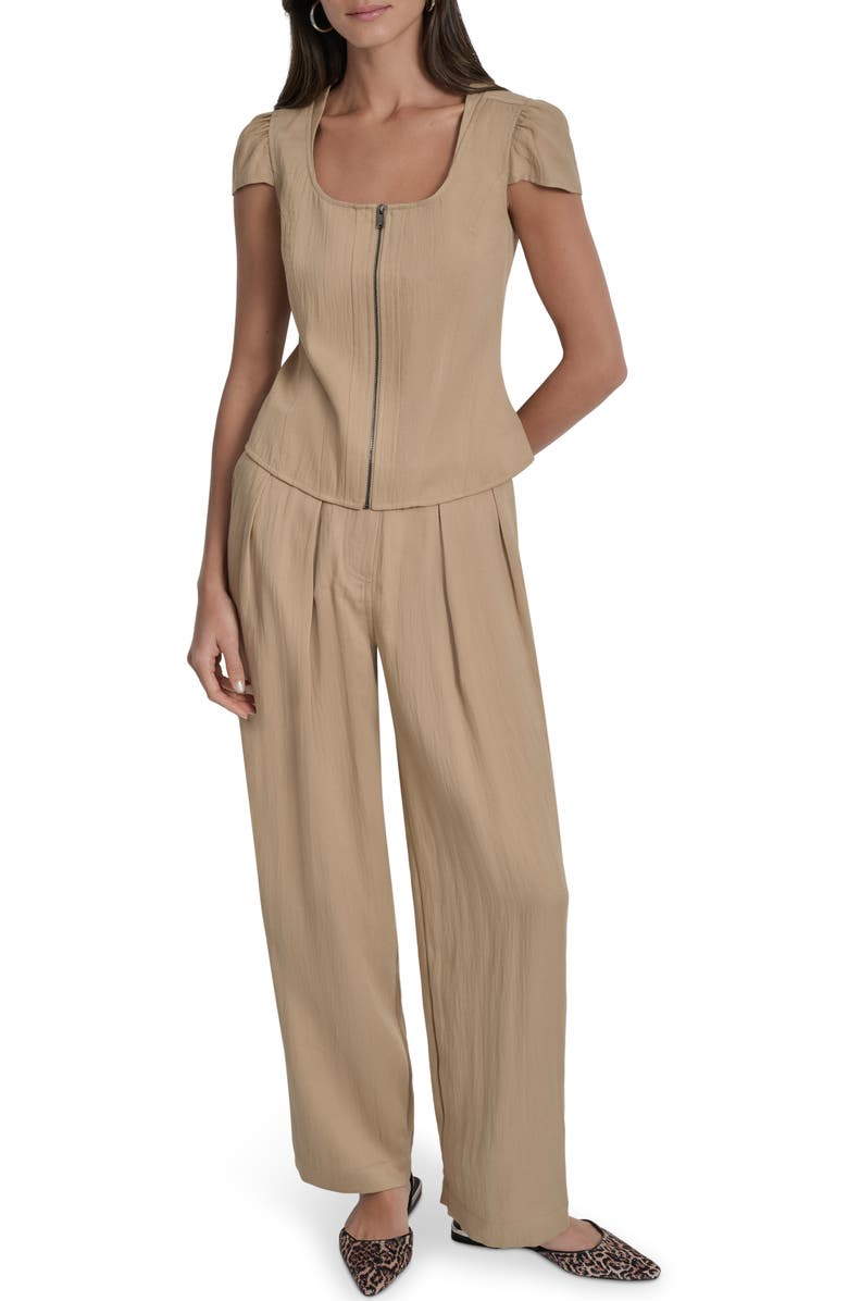 DKNY Cap Sleeve Zip Front Twill Shirt, Alternate, color, 