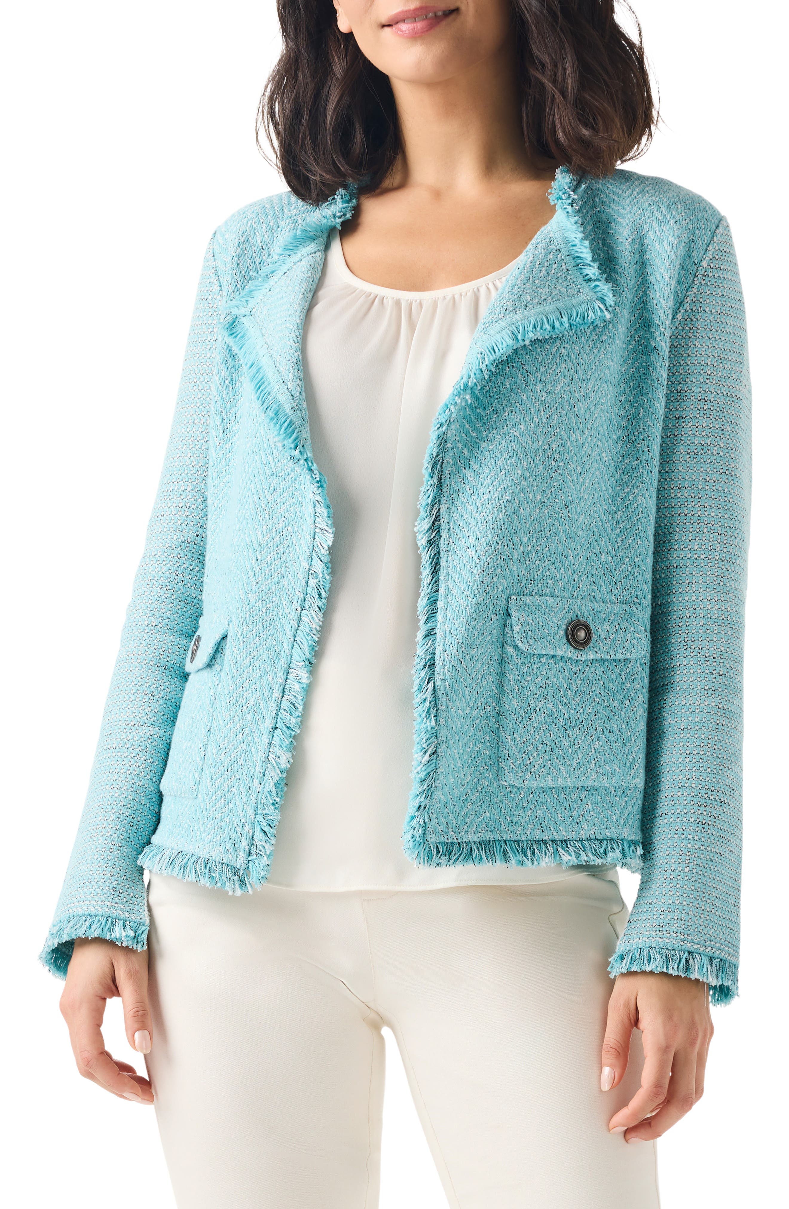 NIC+ZOE Fringe Mix Pocket Knit Jacket (Women) | Nordstromrack
