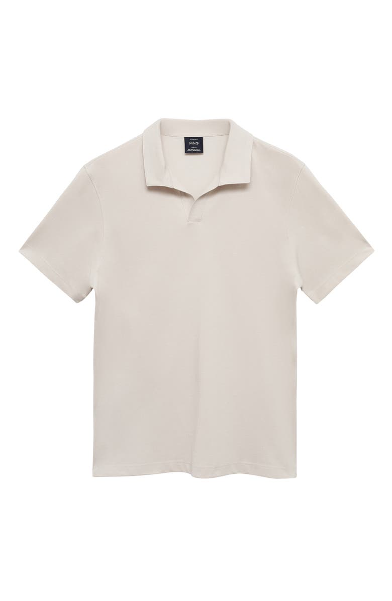 MANGO Solid Johnny Collar Cotton Blend Piqué Polo, Alternate, color, Ivory White