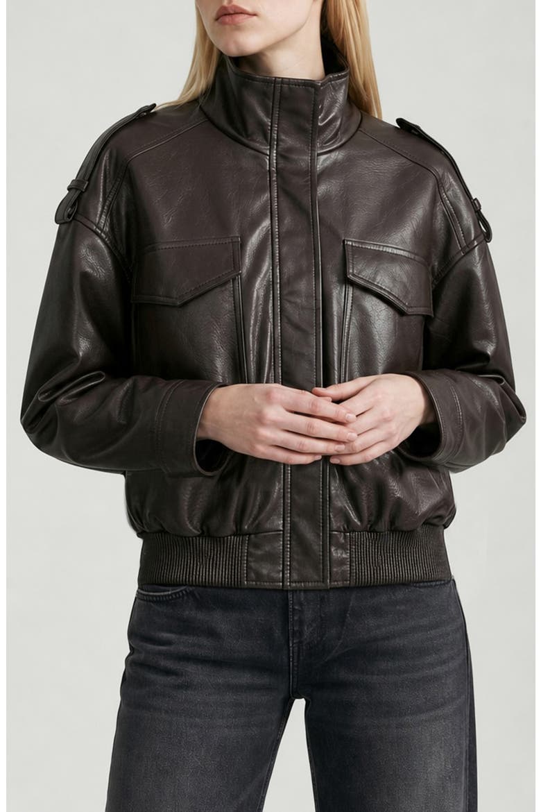 Angele Faux Leather Bomber Jacket, Alternate, color, COFFEE