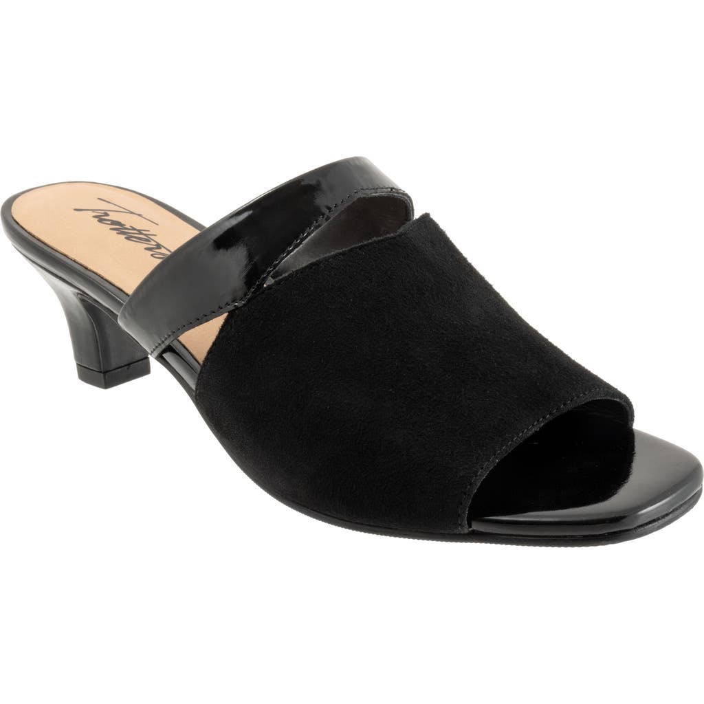 Trotters Ninette Kitten Heel Slide Sandal In Black Suede