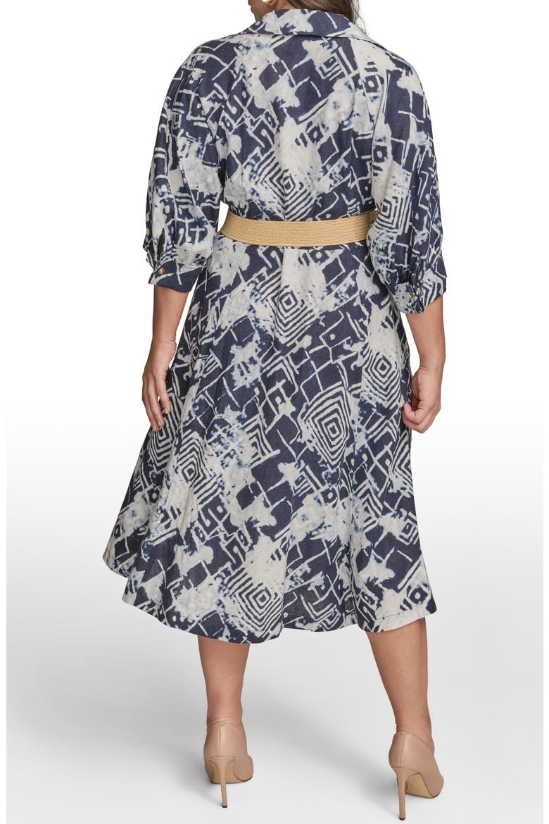 Belted Linen Blend Midi Dress, Alternate, color, INK MULTI